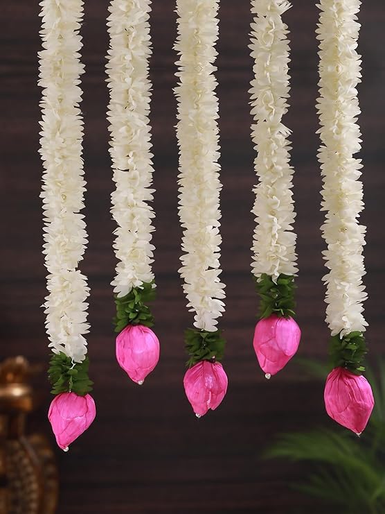 Generic SHRI MATAJI Store 5 Pcs Lotus Hangings for Decoration Home Decor Wall Door Mandir Pooja Room Office Birthday Wedding Stage Backdrop Decorative Items 373 cm Each  - Image 1