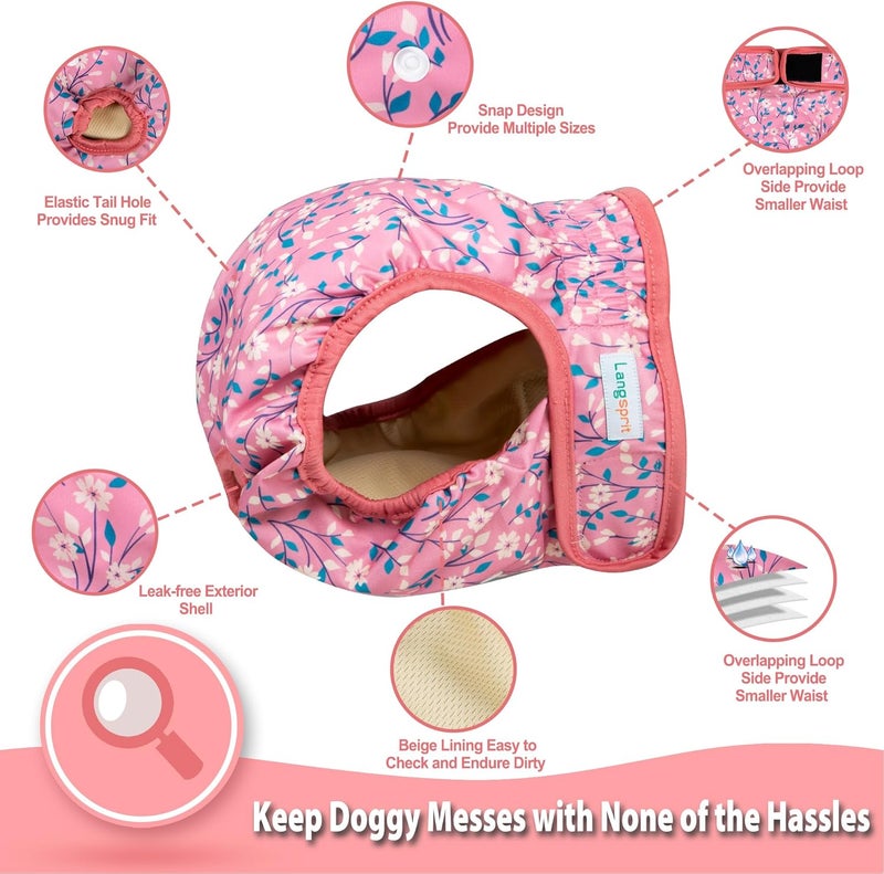 Langsprit Washable Female Dog Diapers - Doggie Reusable Diapers for Doggy Puppy Female in Period - Highly Absorbent Dog Heat Panties Flower-1 XXL - Image 4