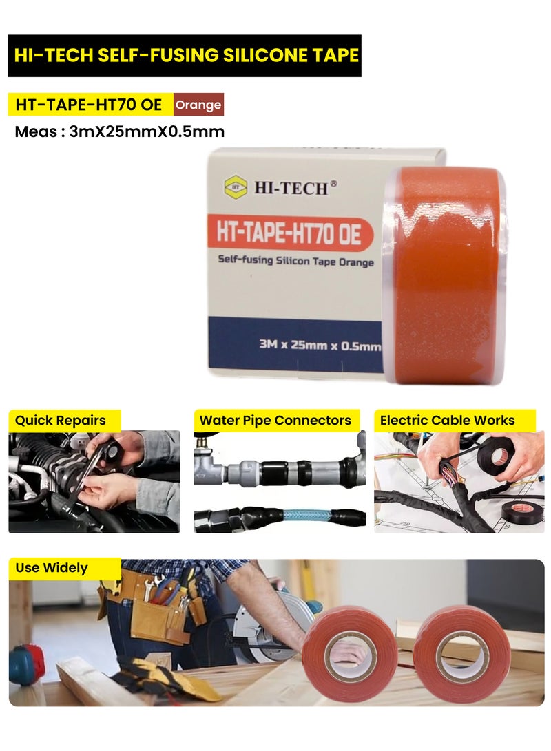 هاي-تيك شريط سيليكون HI-TECH - شريط سيليكون ذاتي الانصهار، مقاوم للماء ومقاوم للحرارة للعزل الكهربائي، والإصلاحات الطارئة، وتسريبات الرادياتير. - Image 2