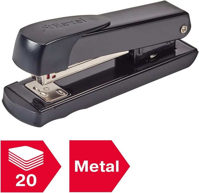Rexel Meteor Half Strip Stapler - 20 Sheet Capacity, Metal Body, Black - Image 2