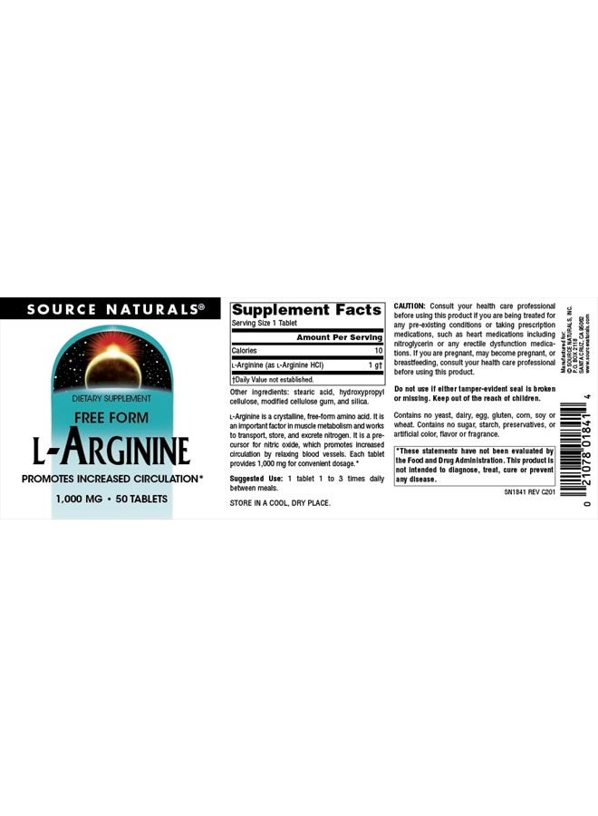 Source Naturals L-Arginine Promotes Increased Ciculation* 1000 mg Free Form - 50 Tablets - Image 4