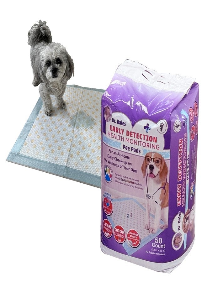سبوت فوط تبول للجراء من سبوت دكتور بيلز للكشف المبكر عن الأمراض ومراقبة صحة الكلاب - فوط تبول للجراء مزودة ببصمات أقدام متغيرة اللون تشير إلى مستوى الرقم الهيدروجيني لبول كلبك، فائقة الامتصاص، مانعة للتسرب، 22 بوصة × 22 بوصة، عبوة من 50 فوطة - Image 1