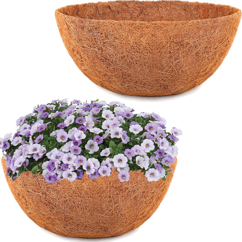 HFHOME 2PCS 14" Round Coco Liner, 14 inch Coco Fiber Replacement Liners for Hanging Basket - Image 1