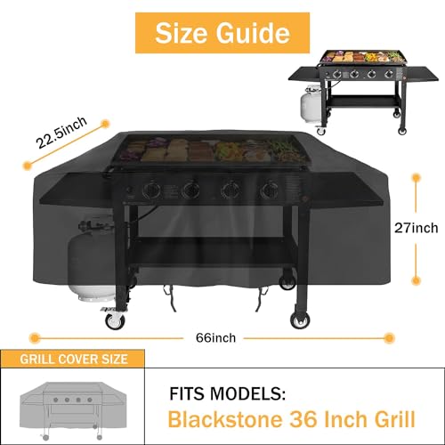 TURLIOARN 36 Inch Griddle Cover Fits for Blackstone,600D Heavy Duty Waterproof Anti-UV Canvas Flat Top BBQ Cover for Blackstone 36'' Outdoor Cooking Gas Grill Griddle Station,Black - Image 2
