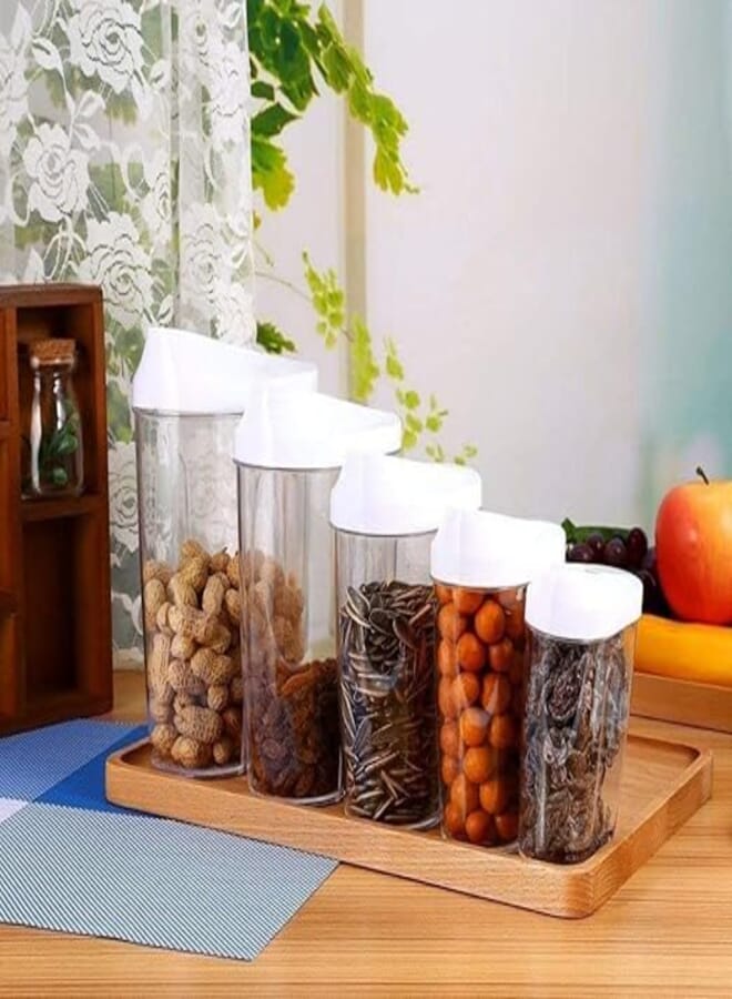 Generic Airtight Food Storage Containers, 5-Piece Acrylic Set with Wooden Tray, 300-1440ml Capacity .sem