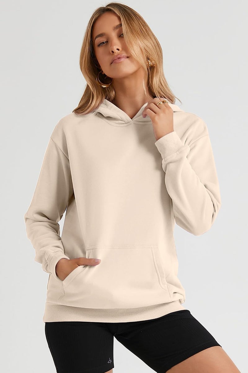 Shein SHEWIN Womens Hoodies Casual Long Sleeve Solid Lightweight Hoodie Pullover Tops Soft Loose Hooded Sweatshirt Fall Clothes for Women 2024,US 4-6(S),Apricot - Image 4