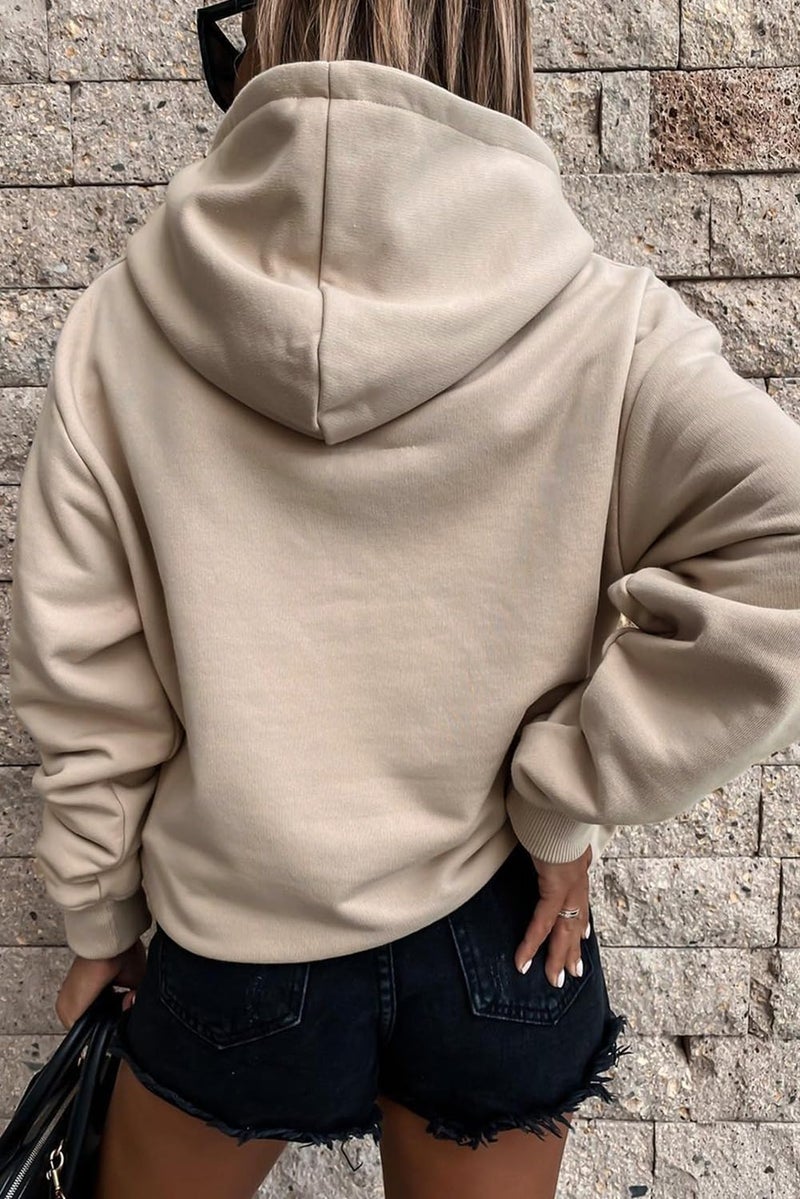 Shein SHEWIN Womens Hoodies Casual Long Sleeve Solid Lightweight Hoodie Pullover Tops Soft Loose Hooded Sweatshirt Fall Clothes for Women 2024,US 4-6(S),Apricot - Image 3