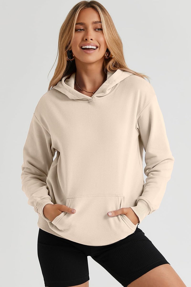 Shein SHEWIN Womens Hoodies Casual Long Sleeve Solid Lightweight Hoodie Pullover Tops Soft Loose Hooded Sweatshirt Fall Clothes for Women 2024,US 4-6(S),Apricot - Image 5