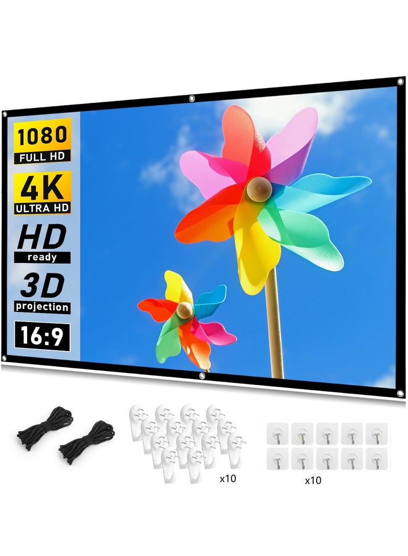 72 inch Projector Screen,16:9 4K ,with Hooks,Portable, Projection Screens, Movie Screen ,Double Sided ,Washable, Foldable ,for Home Theater , Office, Outdoor Movies,Camp Party  - Image 1