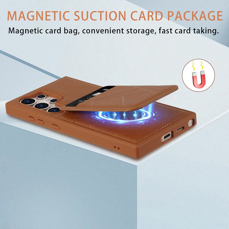 Magnetic Card Holder Kickstand Leather Case Cover For Samsung Series S24 Plus/S24 Ultra/S25 Ultra/S26 Ultra (Pink) - Image 5