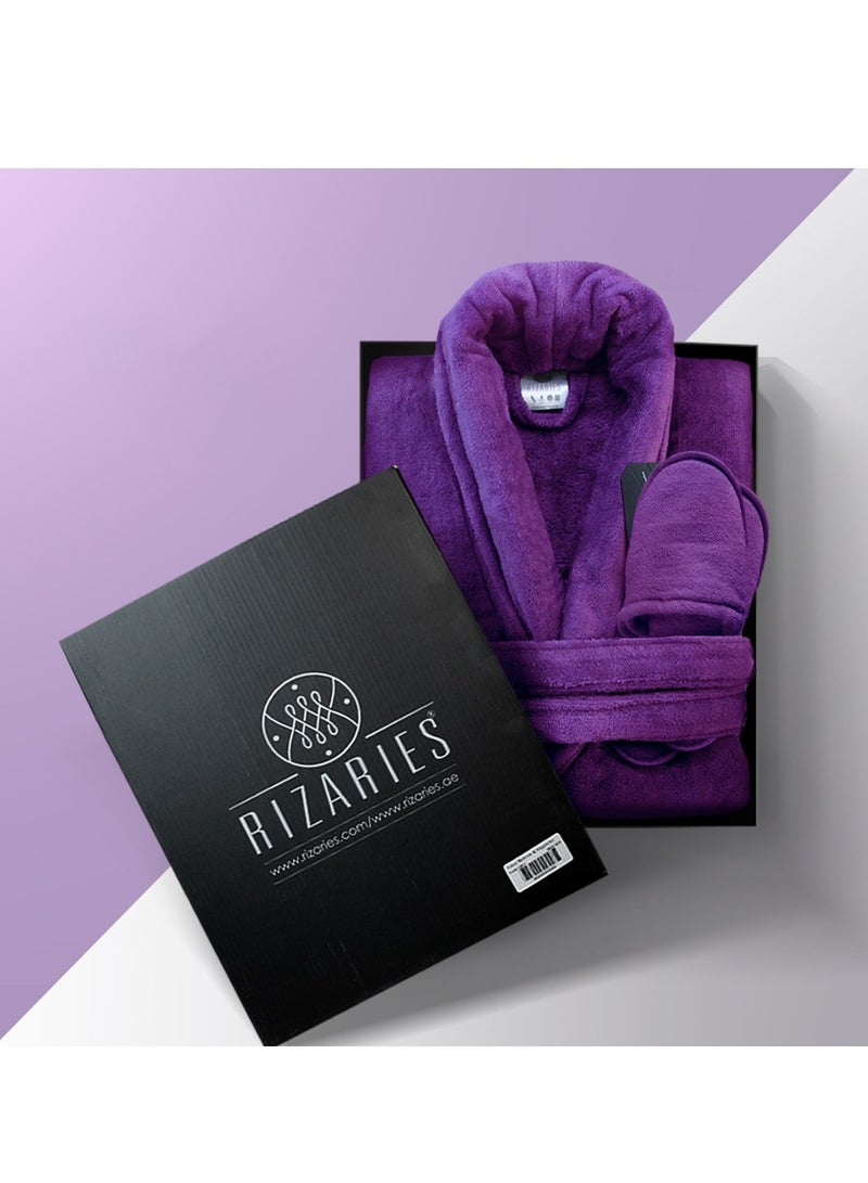 RIZARIES Luxury Bathrobe - 100% Soft Velour Cotton - Purple - 2 Pieces set - Unisex - Image 1