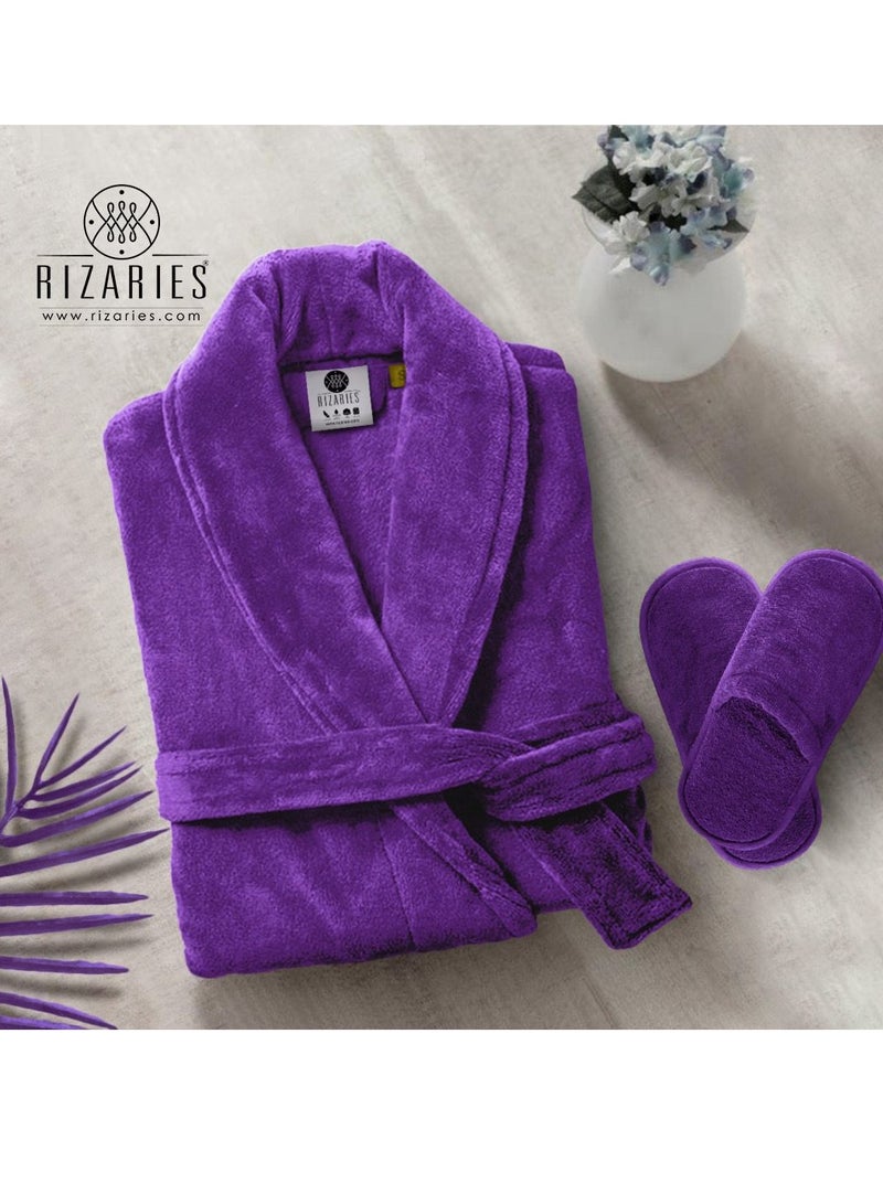 RIZARIES Luxury Bathrobe - 100% Soft Velour Cotton - Purple - 2 Pieces set - Unisex - Image 2