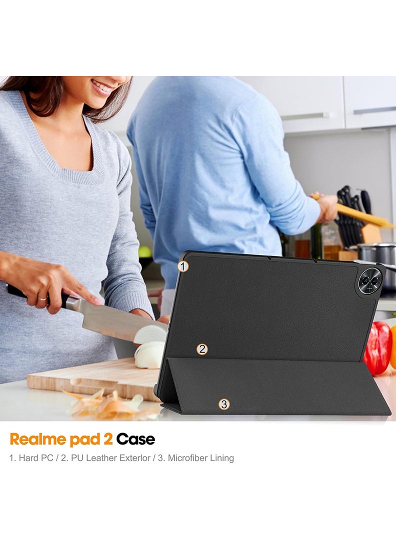 Theodor حافظة واقية قابلة للطي لجهاز Realme Pad 2 مع حامل ثلاثي الطيات وميزة الاستيقاظ التلقائي والنوم وحماية من الصدمات - Image 4