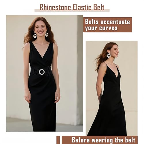 DIANZHU Women's Circle Rhinestone Elastic Bow Belt Wide Stretch Belts Ladies Waist Accessories for Dress - Image 2