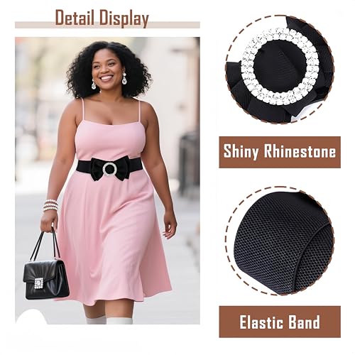 DIANZHU Women's Circle Rhinestone Elastic Bow Belt Wide Stretch Belts Ladies Waist Accessories for Dress - Image 5