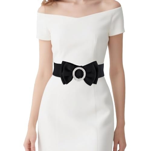 DIANZHU Women's Circle Rhinestone Elastic Bow Belt Wide Stretch Belts Ladies Waist Accessories for Dress - Image 1