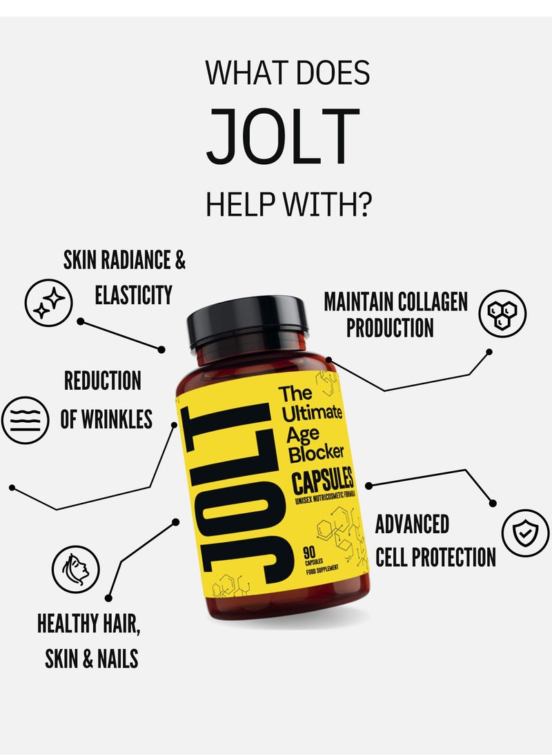 JOLT Anti-Aging Supplement: Convenient Daily Capsules for Enhanced Skin Radiance, Reduced Wrinkles, and Increased Energy with Premium Ingredients Antiaging 90 Capsules