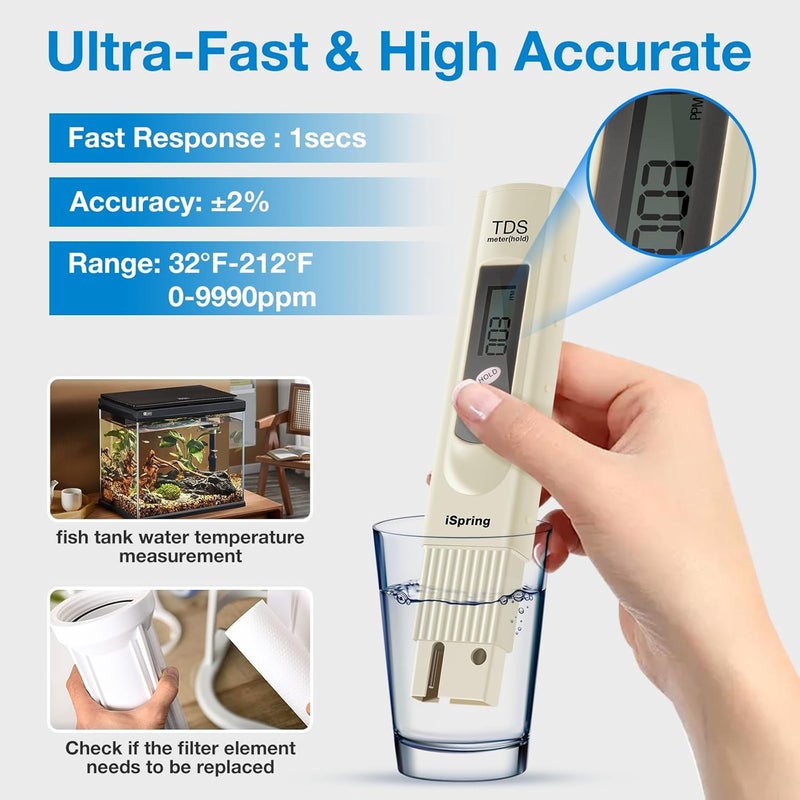 iSpring TDS 3-Button Digital Water Quality Test Meter with Temperature Test Function - Image 5