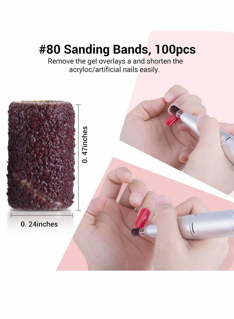 300 Pcs Professional Sanding Bands for Nail Drill, 80 Coarse, 120 Medium, 180 Fine Grit File Sand Piece Set