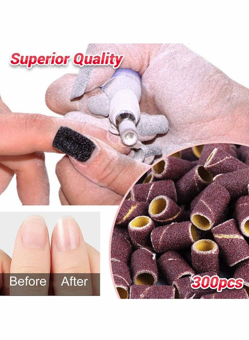 300 Pcs Professional Sanding Bands for Nail Drill, 80 Coarse, 120 Medium, 180 Fine Grit File Sand Piece Set