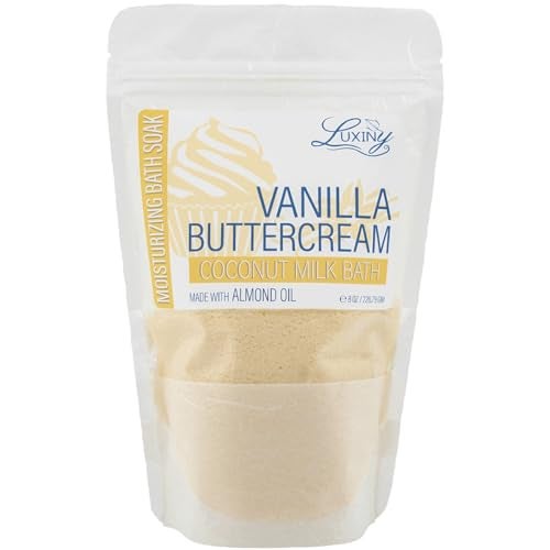 Luxiny Vegan Milk Bath Soak Made with Moisturizing Coconut Milk Powder & Sweet Almond Oil for a Bath Bomb Dust Soothing Fizz & Relaxing Soak, 8 oz. (Vanilla Buttercream) - Image 1