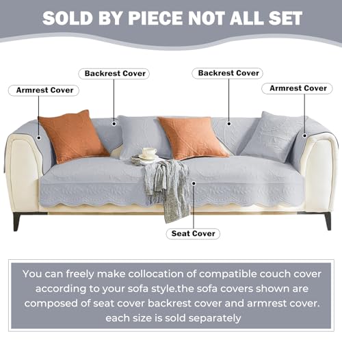 XSlive Leaf Floral Cotton Quilted Dog Couch Cover for Sofa Farmhouse Rustic Embroidered Sectional Couch Cover Soft AntiSlip Sofa Slipcover Furniture Protector for Kids Pets Grey28x59 - Image 3