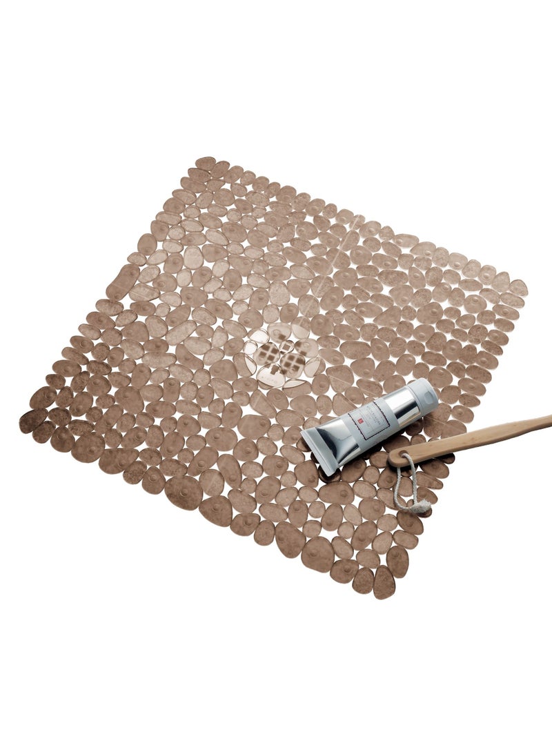 InterDesign iDesign Plastic Suction Cup Non-Slip Bath Mat, The Pebblz Collection - 22” x 22”, Amber Brown  - Image 1