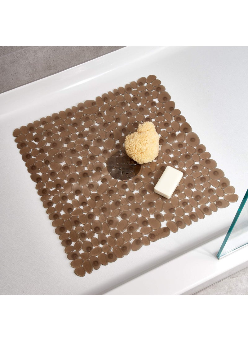InterDesign iDesign Plastic Suction Cup Non-Slip Bath Mat, The Pebblz Collection - 22” x 22”, Amber Brown  - Image 3