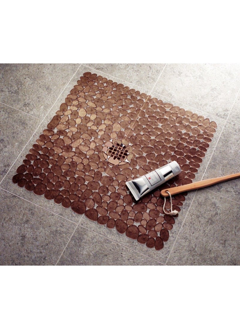 InterDesign iDesign Plastic Suction Cup Non-Slip Bath Mat, The Pebblz Collection - 22” x 22”, Amber Brown  - Image 2