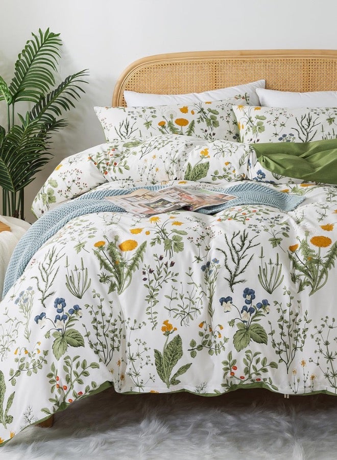LUNA Home Queen size 6 piece bedding set adorned with green leaves. - Image 1