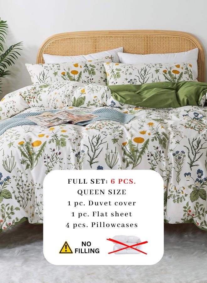 LUNA Home Queen size 6 piece bedding set adorned with green leaves. - Image 3
