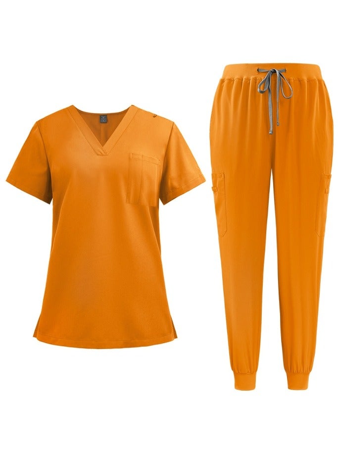Loquat Medical Uniform Scrubs 2 Piece Set V-Neck Top and Jogger Pants Suit Mango Yellow