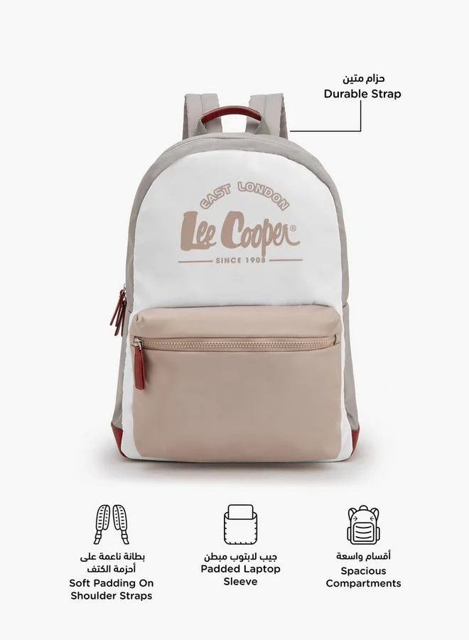 Lee Cooper Logo Print School Backpack With Front Pocket - 29.5x15x44 CM