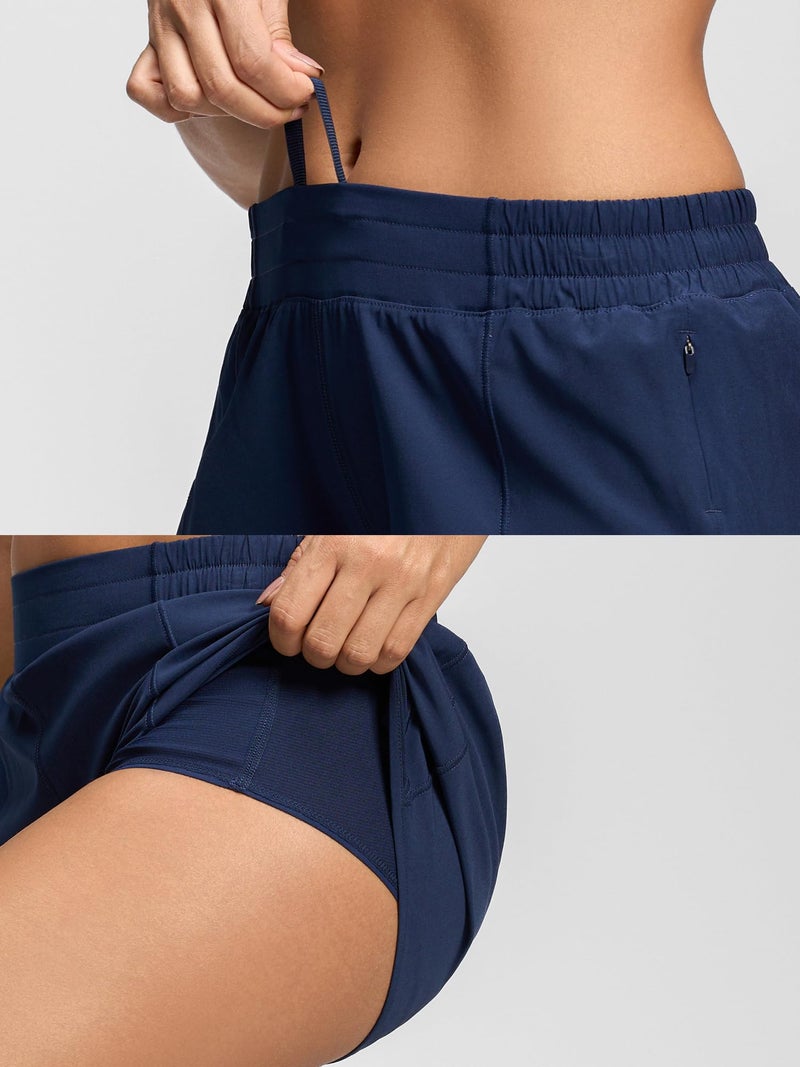 MCEDAR Women's Running Shorts Low Waisted 2.5"ï¼ŒLightweight Active Workout Quick Dry Gym Athletic Sports Shorts Zip Pocket Navy Blue,4/XS - Image 2