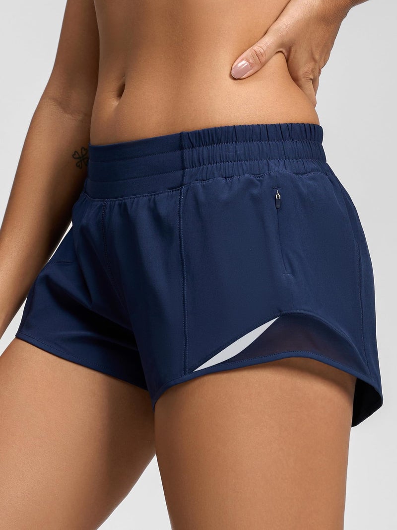 MCEDAR Women's Running Shorts Low Waisted 2.5"ï¼ŒLightweight Active Workout Quick Dry Gym Athletic Sports Shorts Zip Pocket Navy Blue,4/XS - Image 4