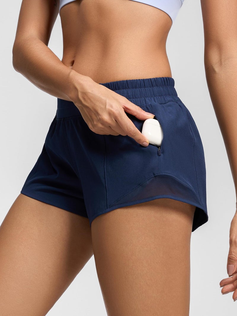 MCEDAR Women's Running Shorts Low Waisted 2.5"ï¼ŒLightweight Active Workout Quick Dry Gym Athletic Sports Shorts Zip Pocket Navy Blue,4/XS - Image 3
