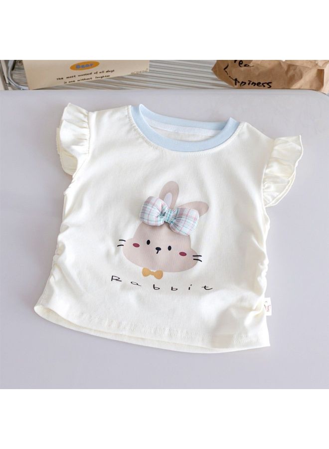 Girls' Cartoon Summer New Fashion Cute Short-sleeve Tops Stylish Children's Flutter Sleeve Thin T-shirt Trendy