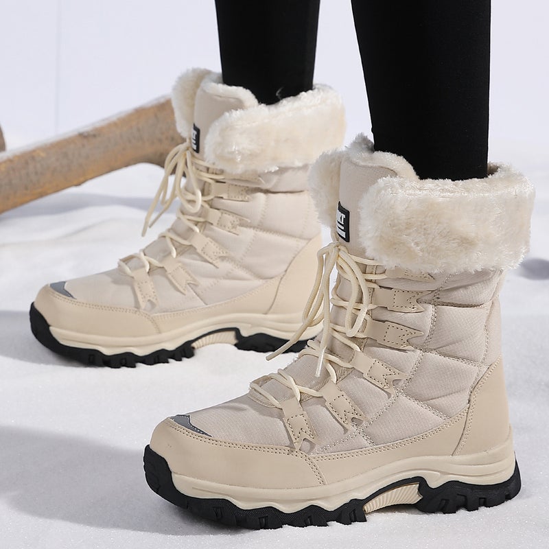 Cross-border Wholesale Winter Warm Snow Boots Womens fleece-lined Thickened Northeast Travel Cotton Boots Outdoor Mountaineering Boots Ski Boots Beige