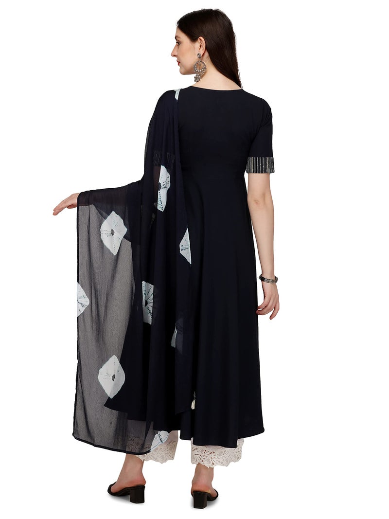 FIORRA Women's Navy Blue Poly Crepe Kurta with Dupatta SET0040-S - Image 3