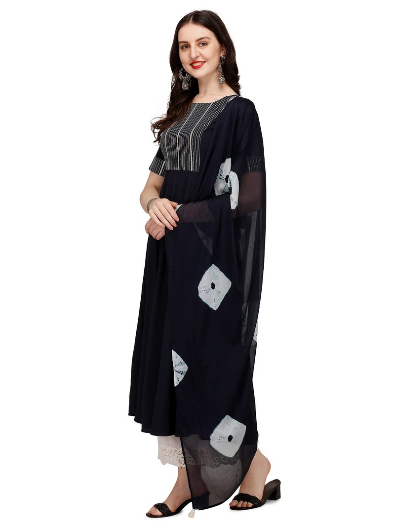 FIORRA Women's Navy Blue Poly Crepe Kurta with Dupatta SET0040-S - Image 2