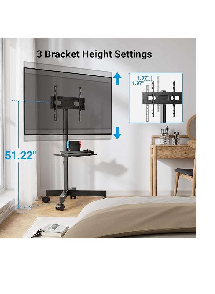 PERLESMITH Mobile TV Stand for 23-60 Inch LCD LED Flat/Curved Panel Screen TVs, Tilt TV Cart Max VESA 400x400 Portable TV Stand with Laptop Shelf Rolling Floor TV Stand Holds up to 88Lbs - Image 2