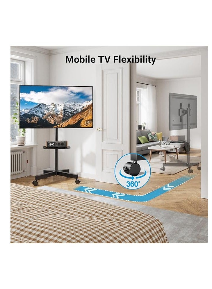 PERLESMITH Mobile TV Stand for 23-60 Inch LCD LED Flat/Curved Panel Screen TVs, Tilt TV Cart Max VESA 400x400 Portable TV Stand with Laptop Shelf Rolling Floor TV Stand Holds up to 88Lbs - Image 3