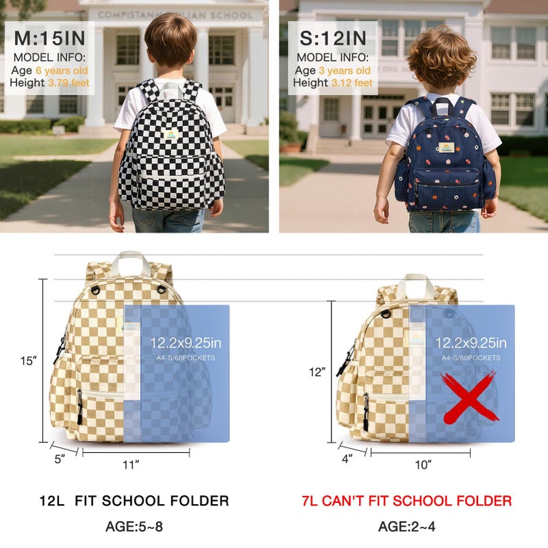 STEAMEDBUN Corduroy Kids Backpack for Girls and Boys 5-8: Girls Backpack for Elementary Kindergarten - 15 inch Cute Backpacks for Kids - Checkered - Image 2