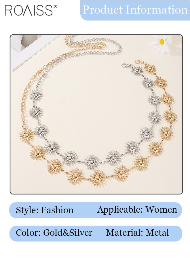 roaiss 2 Pcs Chain Belts for Women, Fashionable Sun-shaped Metal Waist Chain, Adjustable Sunflower Belt, Suitable for Matching Pants, Skirts, Dresses，110cm - Image 2