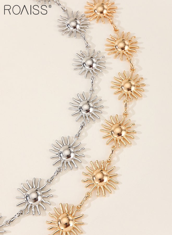 roaiss 2 Pcs Chain Belts for Women, Fashionable Sun-shaped Metal Waist Chain, Adjustable Sunflower Belt, Suitable for Matching Pants, Skirts, Dresses，110cm - Image 5