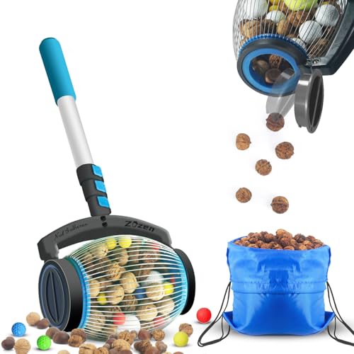 Zozen Nut Gatherer, Acorn Picker Upper, Pecan Picker Upper - Side Opening Dump, Apply to Acorns, Pecans, Buckeyes, Hickory Nuts, Nerf Balls, Golf Balls, Objects Size 3/8'' to 1''; 1 Gallon - Image 1
