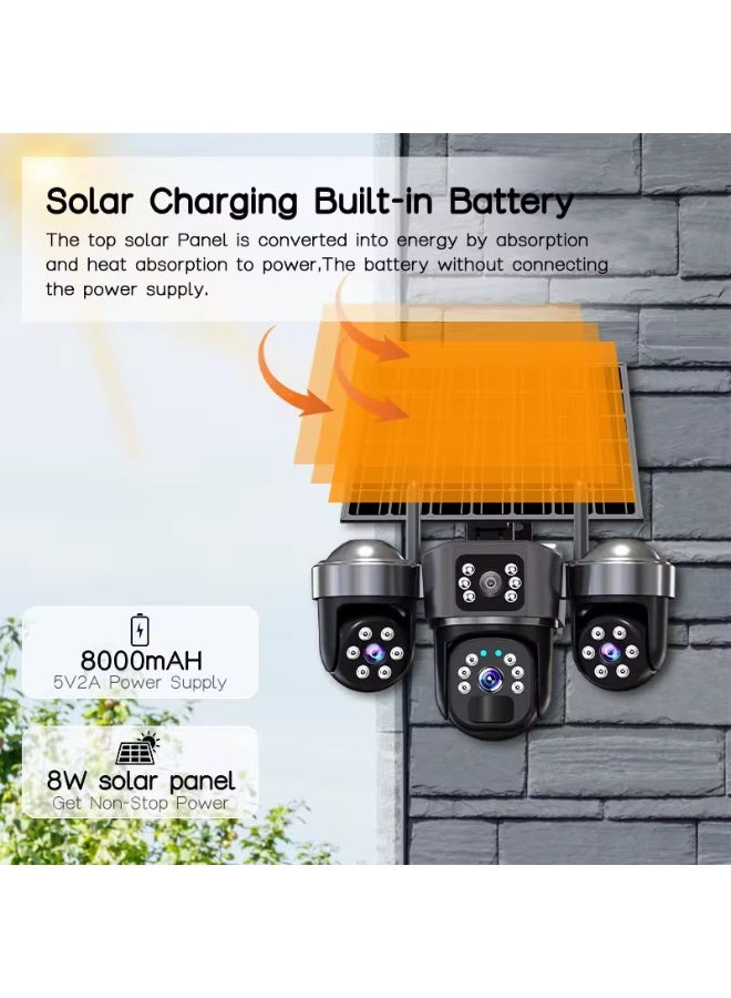 Gulf Trend WiFi Solar Security Camera 4K PTZ Triple Lens with Dual WiFi, 8W Solar Panel, 8000mAh Rechargeable Battery, AI Motion Detection, Color Night Vision, Two-Way Audio, Waterproof Outdoor Surveillance Camera - Image 3