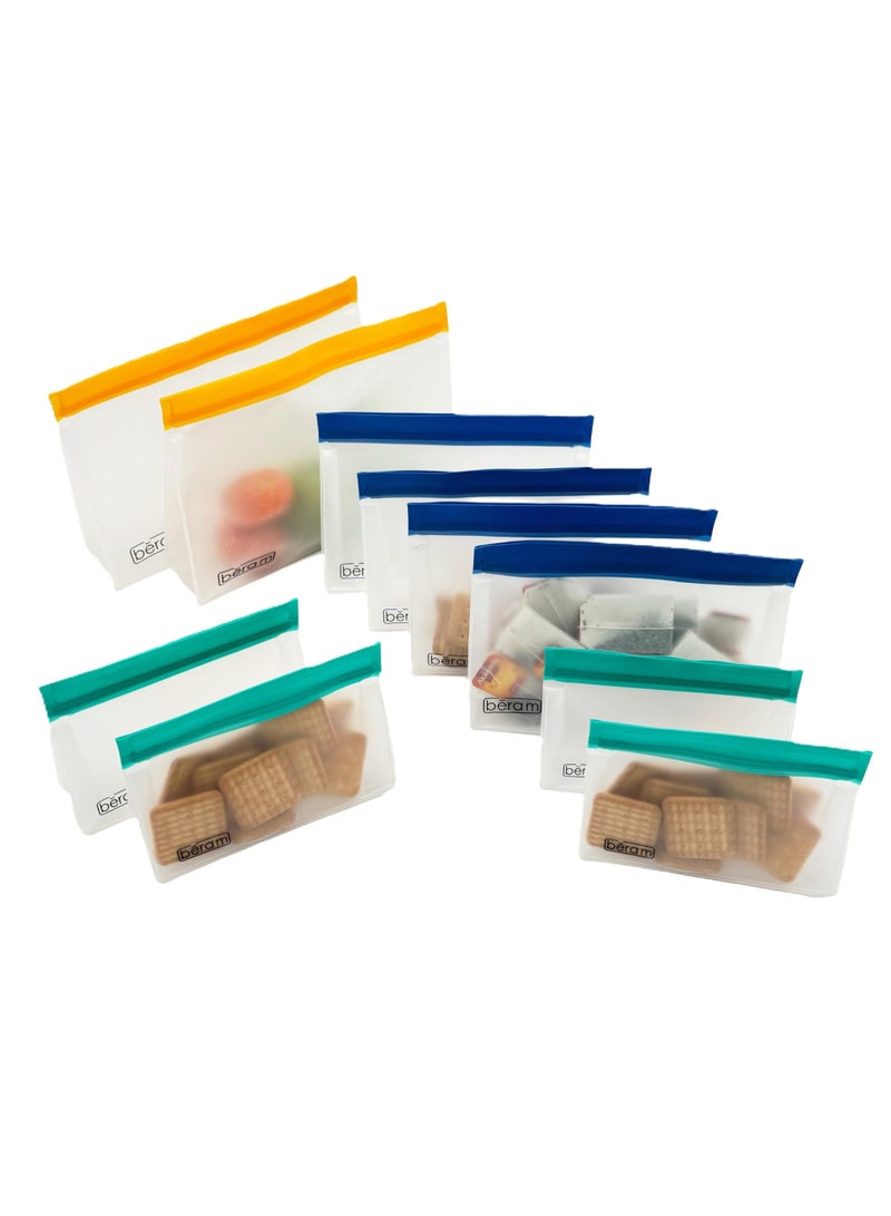 بيرام أكياس تخزين قابلة لإعادة الاستخدام من بيرام عبوة كبيرة 5 قطع حافظة ستاندنغ شبيهة بزيبلوك آمنة لغسالة الصحون مانعة للتسرب خالية من مادة BPA مصنوعة من مادة PEVA آمنة للفريزر مناسبة للغداء والسندويشات آمنة للطعام ومناسبة للرحلات والسفر - Image 2