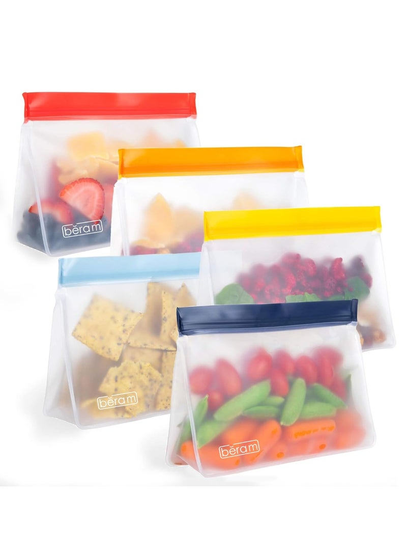 بيرام أكياس تخزين قابلة لإعادة الاستخدام من بيرام عبوة كبيرة 5 قطع حافظة ستاندنغ شبيهة بزيبلوك آمنة لغسالة الصحون مانعة للتسرب خالية من مادة BPA مصنوعة من مادة PEVA آمنة للفريزر مناسبة للغداء والسندويشات آمنة للطعام ومناسبة للرحلات والسفر - Image 4