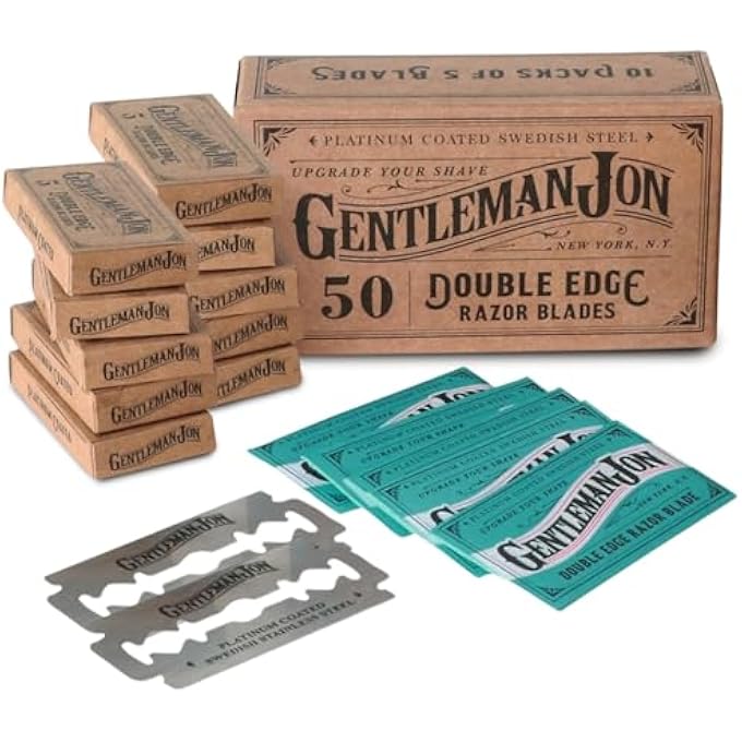 جنتلمان جون Gentleman Jon 50Pack شفرات حلاقة مزدوجة الحافة البلاتينية شفرات الحلاقة السويدية الممتازة السويدية المصنوعة من الفولاذ المقاوم للصدأ شفرات مطلية بالبلاتين لحلاقة ناعمة ومريحة تناسب معظم شفرات الحلاقة الآمنة - Image 1